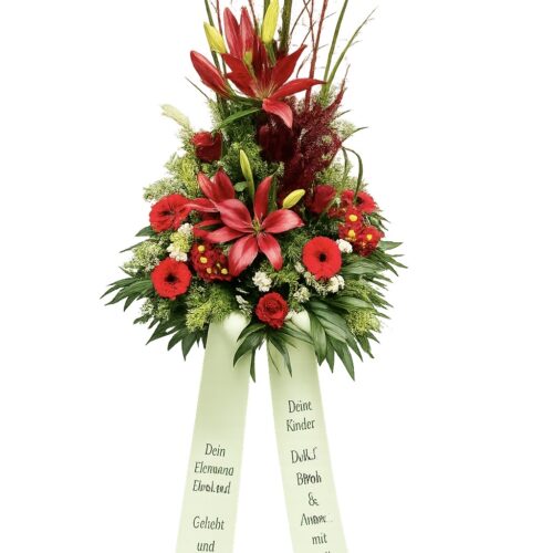 Trauergesteck in rot zur Beerdigung