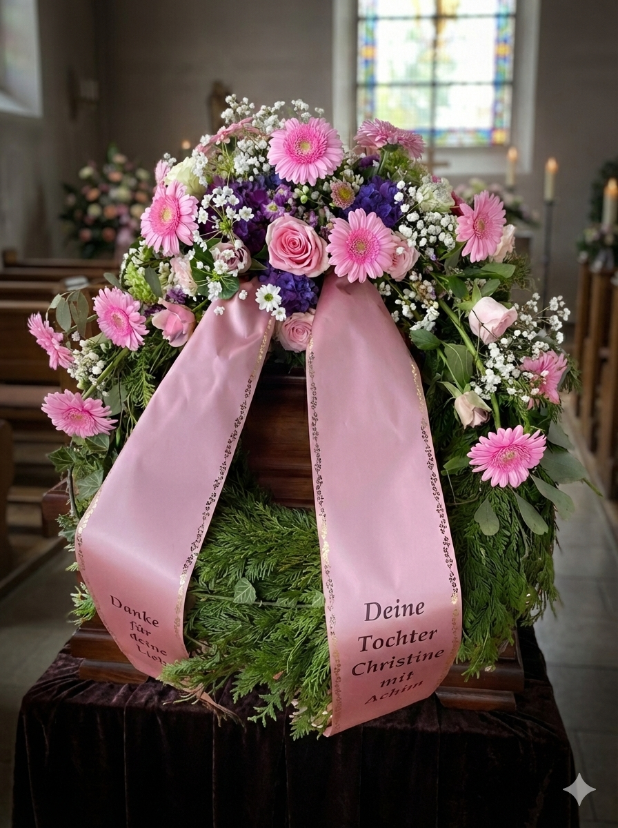 Trauerkranz rosa in trauerhalle