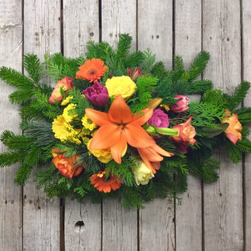 Gesteck Trauer gelb orange